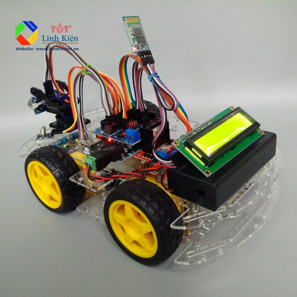 [Có VAT] Bộ Xe Car Robot Thông Minh 4 Bánh - Điều Khiển Bluetooth, Hồng Ngoại, Dò Line, Tránh Vật Cản