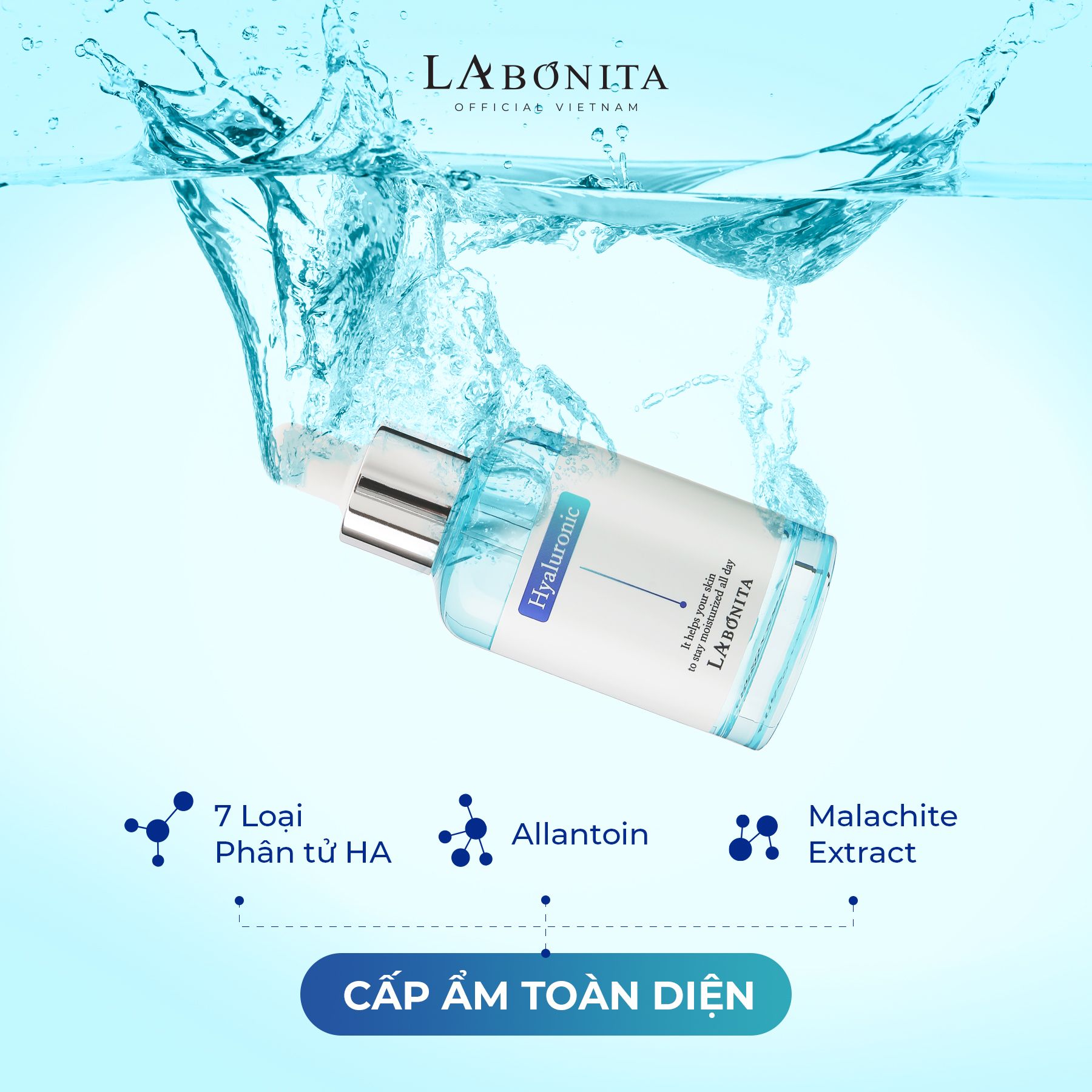  Serum HA Dưỡng Ẩm Căng Bóng & Tăng Độ Đàn Hồi -LA BONITA Vital Hyaluronic Acid Serum 50ml -  Tặng Kem Giảm Mụn 50ml 