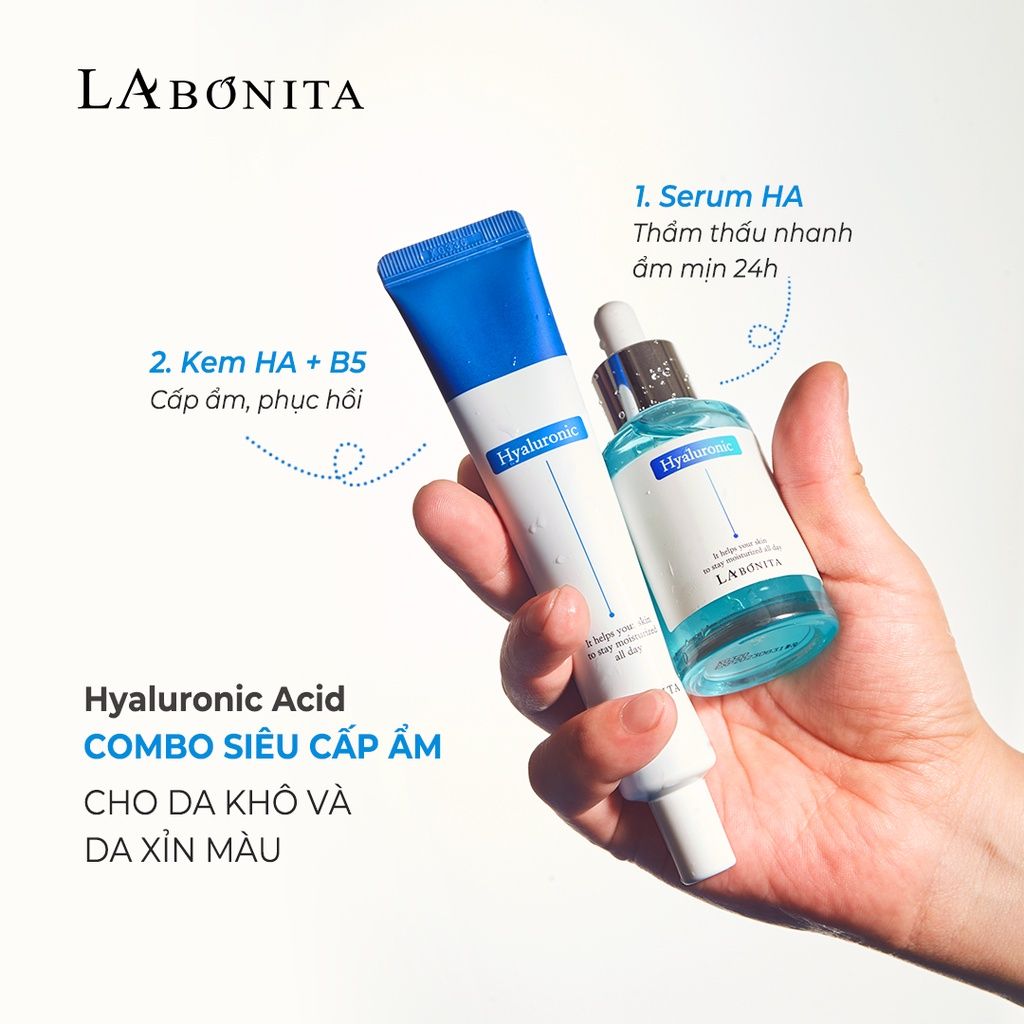  COMBO Serum HA & Kem Labonita Vital Hyaluronic Acid - Bộ Đôi Dưỡng Ẩm Sáng Da & Tăng Độ Đàn Hồi - Tặng Sữa rửa mặt 