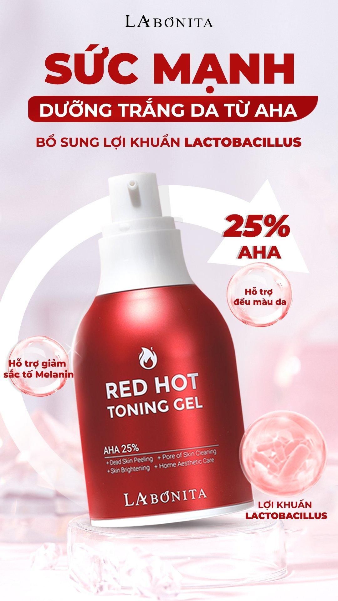 (Dạng chai) Gel Tẩy Da Chết AHA 25% + Lợi Khuẩn LACTOBACILLUS La Bonita Red Hot Toning Gel