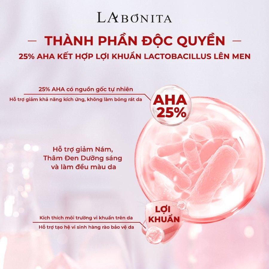 (Dạng chai) Gel Tẩy Da Chết AHA 25% + Lợi Khuẩn LACTOBACILLUS La Bonita Red Hot Toning Gel