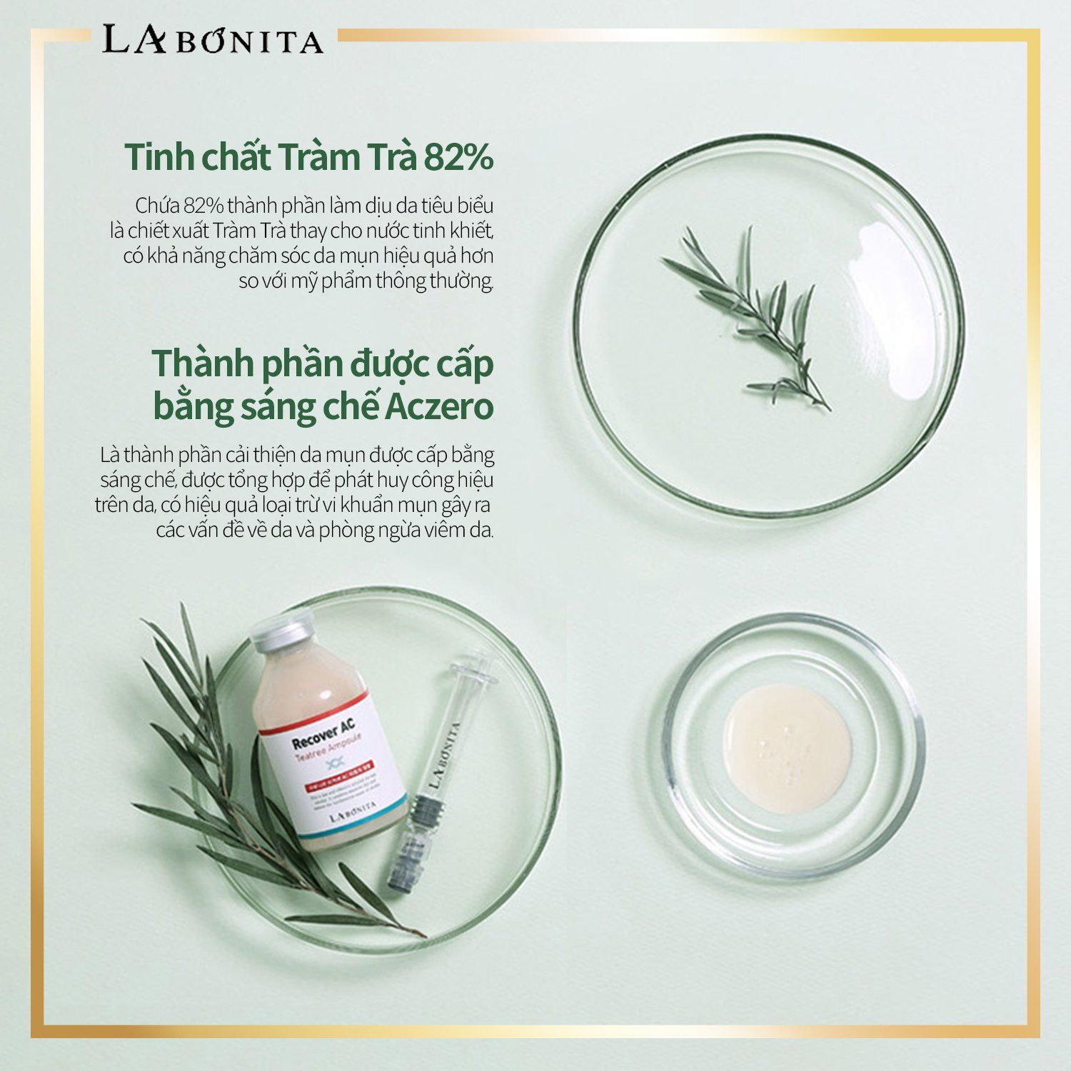  Tinh Chất Tràm Trà Giảm Mụn Kháng Viêm La Bonita Recover AC Tea Tree Ampoule 40ml 