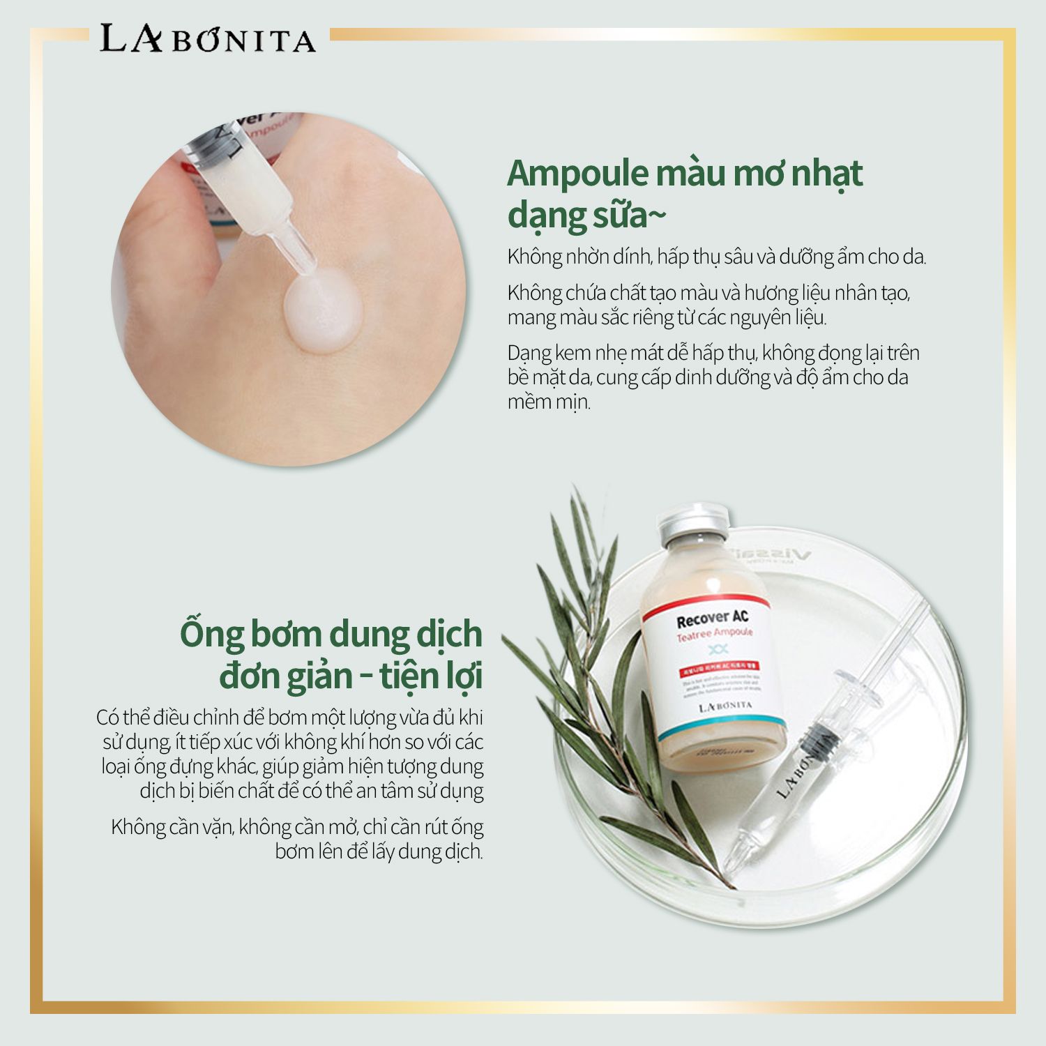  Tinh Chất Tràm Trà Giảm Mụn Kháng Viêm La Bonita Recover AC Tea Tree Ampoule 40ml 