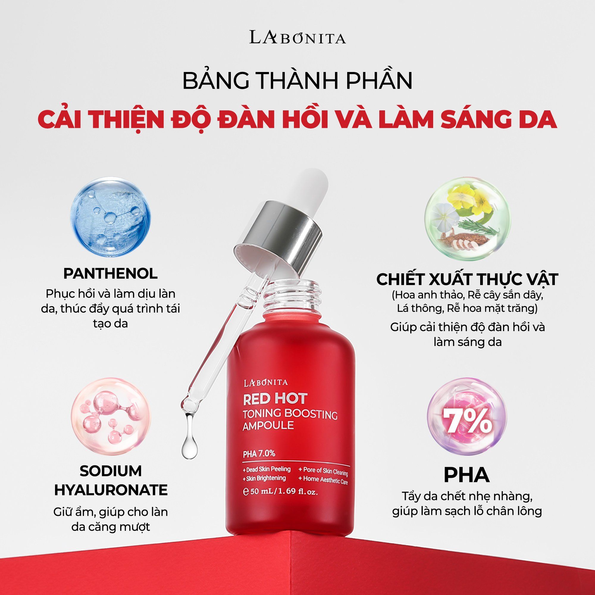 Tinh Chất Dưỡng Sáng Hỗ Trợ Giảm Mụn Thu Nhỏ Lỗ Chân Lông La Bonita Red Hot Ampoule 50ml