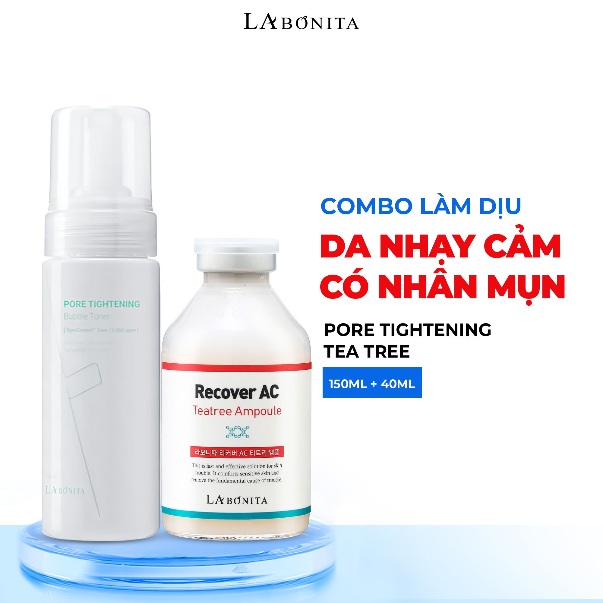 Combo Pore Tightening Bubble Toner 150ml + Recover AC Tea Tree Ampoule 40ml