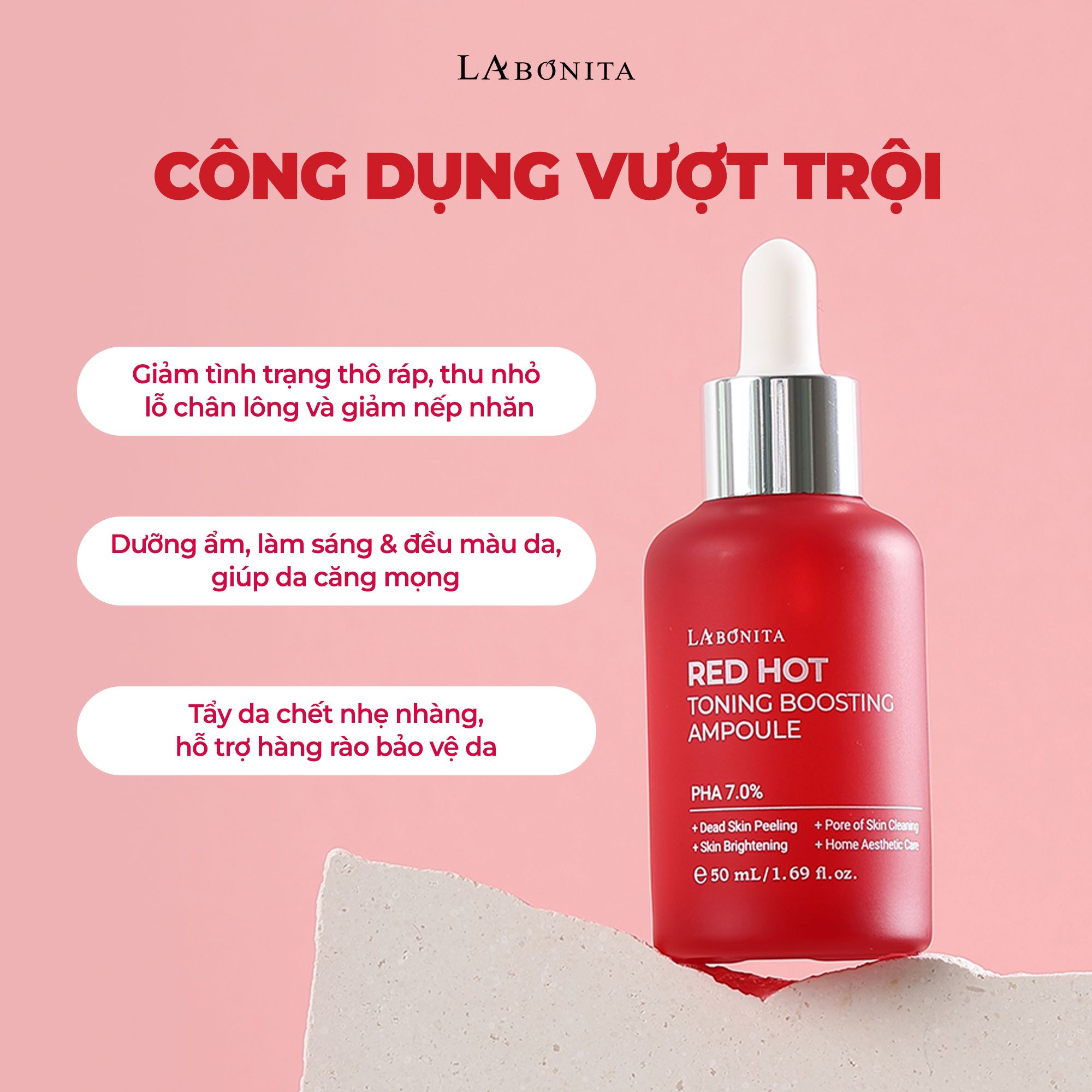 Tinh Chất Dưỡng Sáng Hỗ Trợ Giảm Mụn Thu Nhỏ Lỗ Chân Lông La Bonita Red Hot Ampoule 50ml