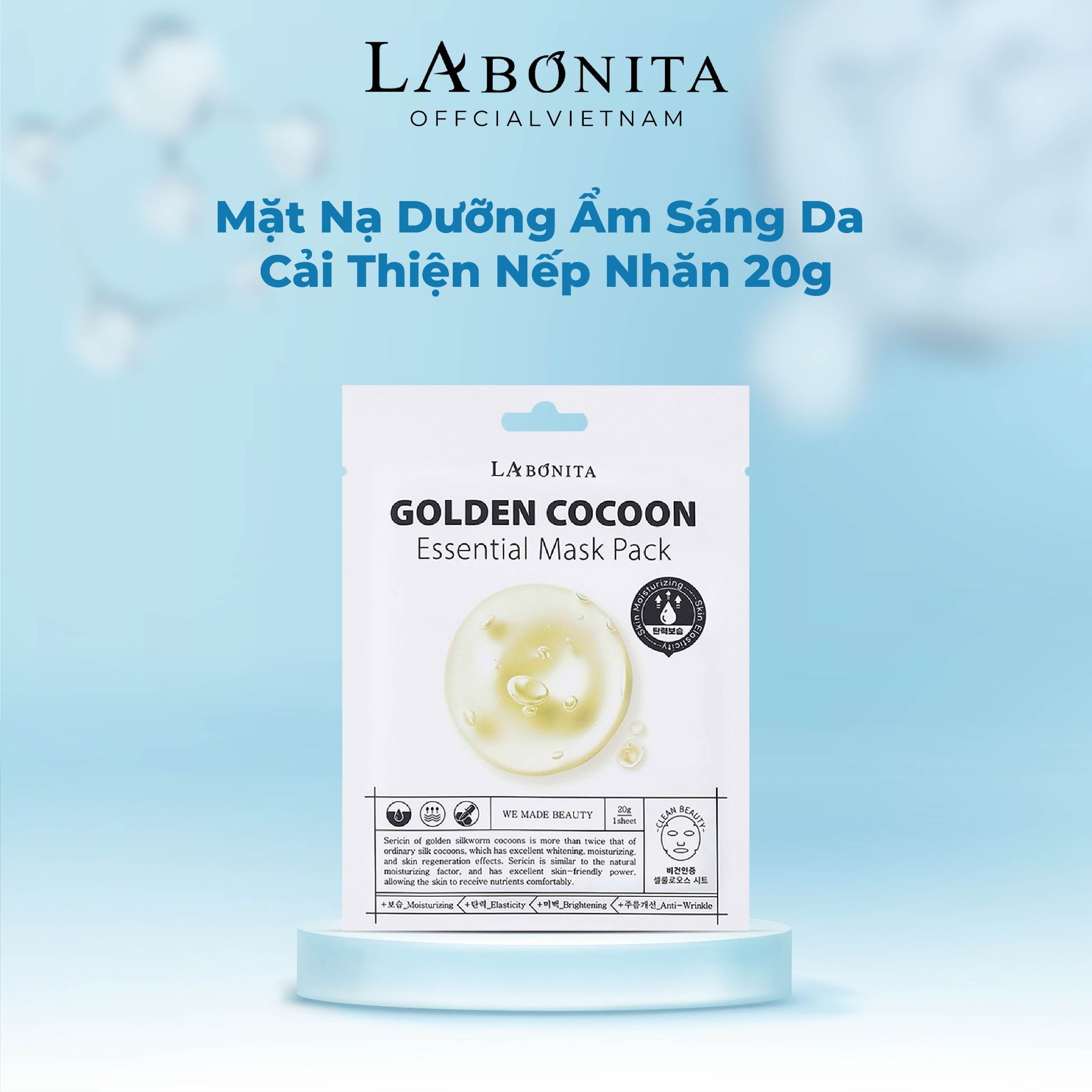  Mặt Nạ Dưỡng Ẩm Sáng Da Cải Thiện Nếp Nhăn La Bonita Golden Cocoon Essential Mask Pack 20g 