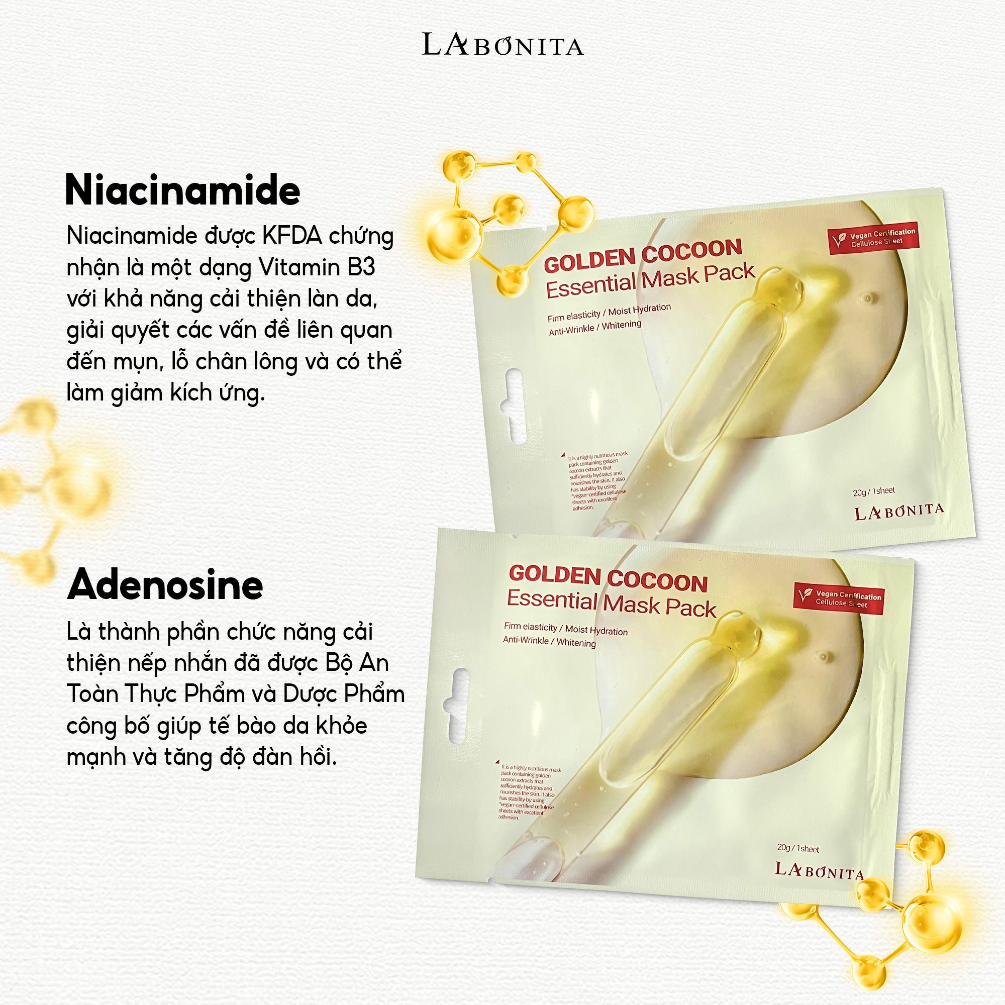 Mặt Nạ Dưỡng Ẩm Sáng Da Cải Thiện Nếp Nhăn La Bonita Golden Cocoon Essential Mask Pack 20g