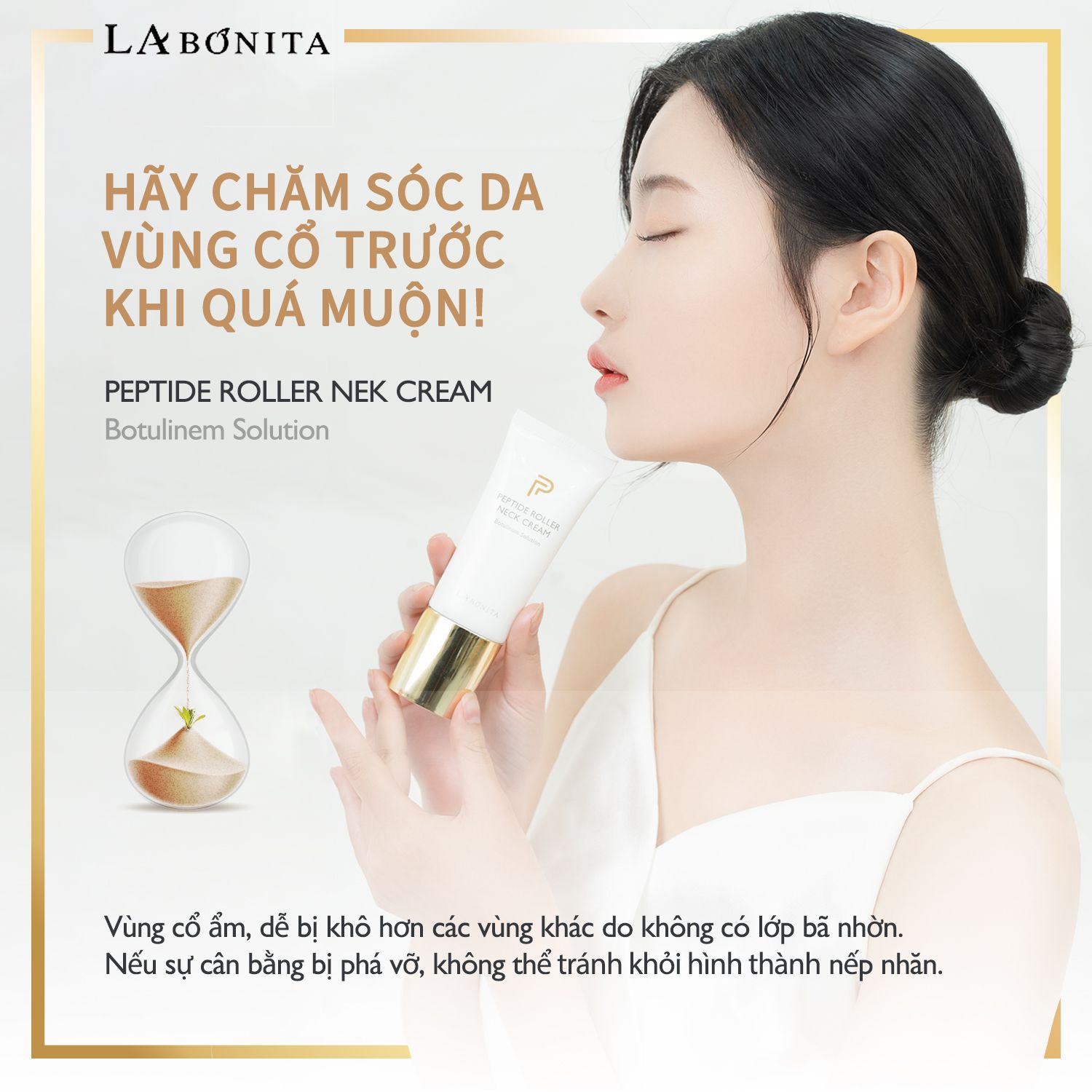  Kem Dưỡng Da Vùng Cổ Giảm Nếp Nhăn La Bonita Peptide Roller Neck Cream 50ml 