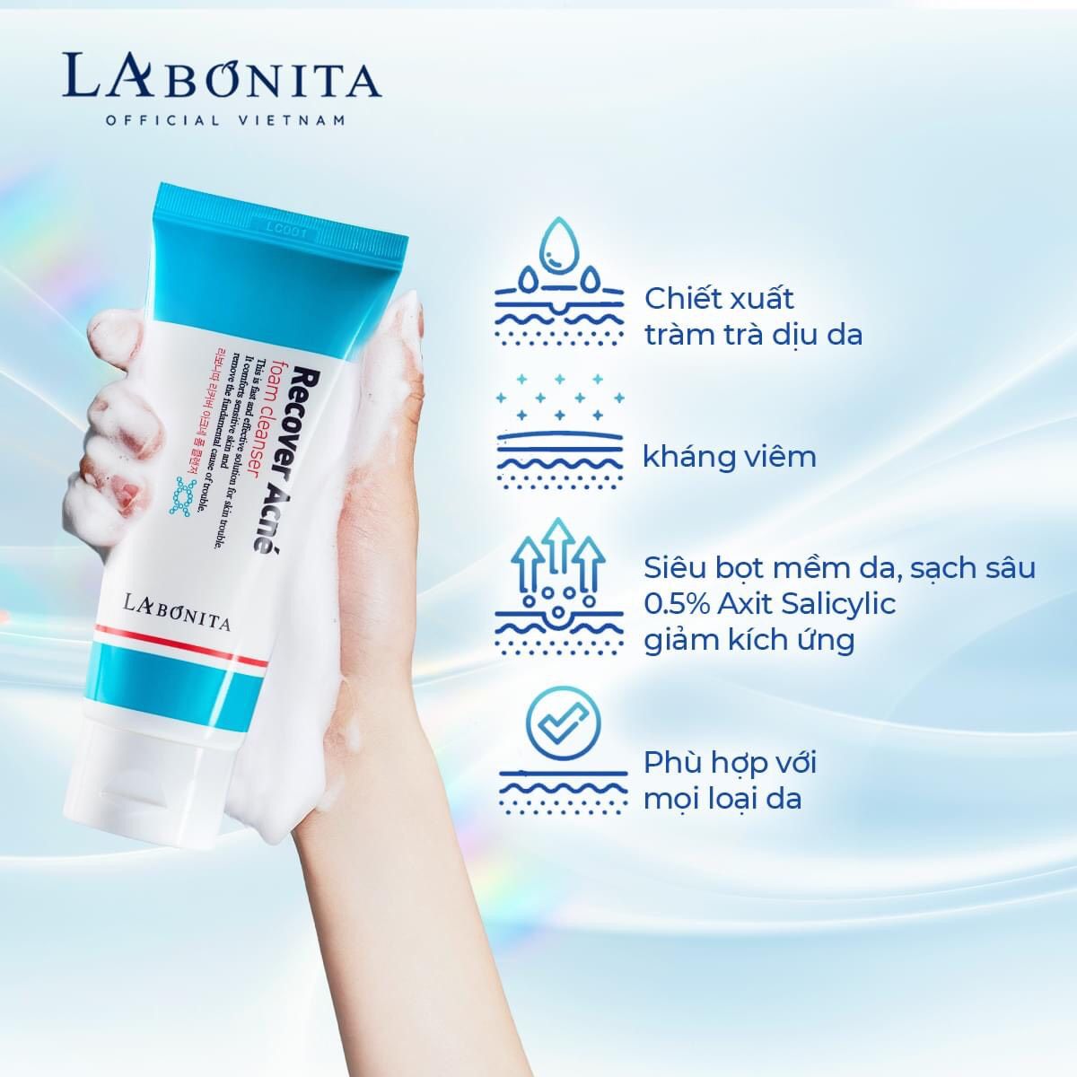 Sữa Rửa Mặt Cho Da Dầu Mụn La Bonita Recover Acne Foam Cleanser 100ml