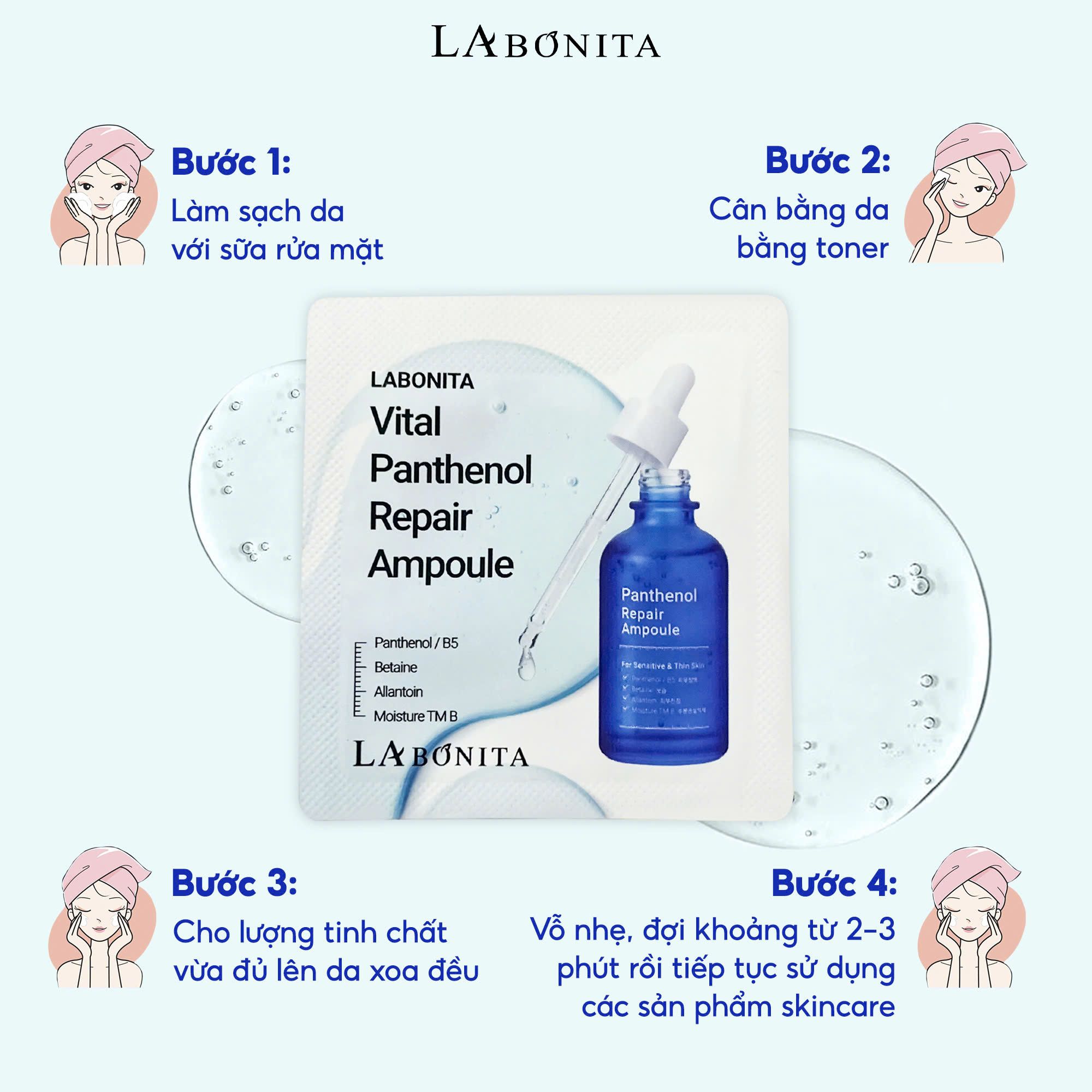 Tinh chất hỗ trợ phục hồi làm dịu da La Bonita Panthenol Repair Ampoule 10ml