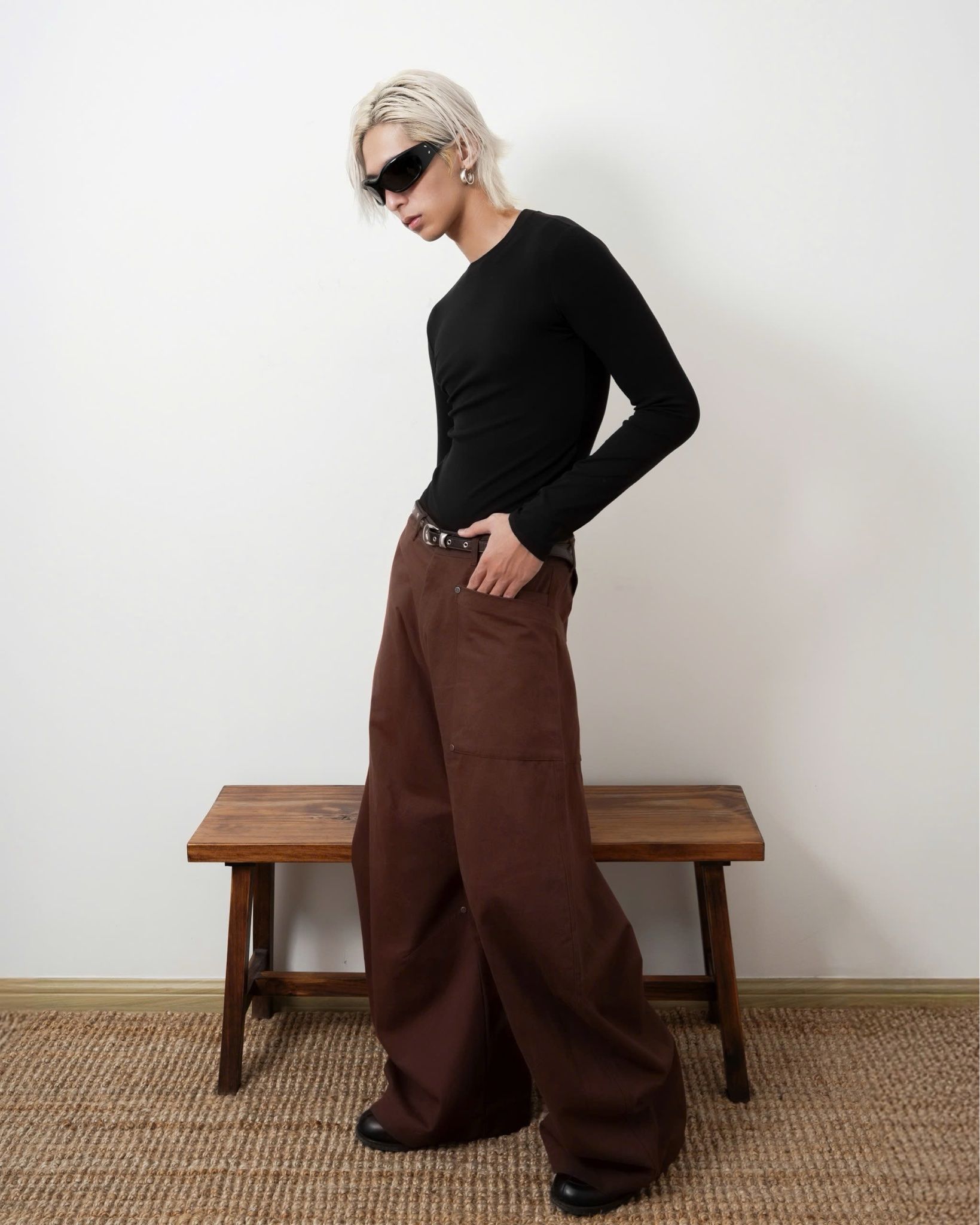 WIDE-LEG PANTS * brownie