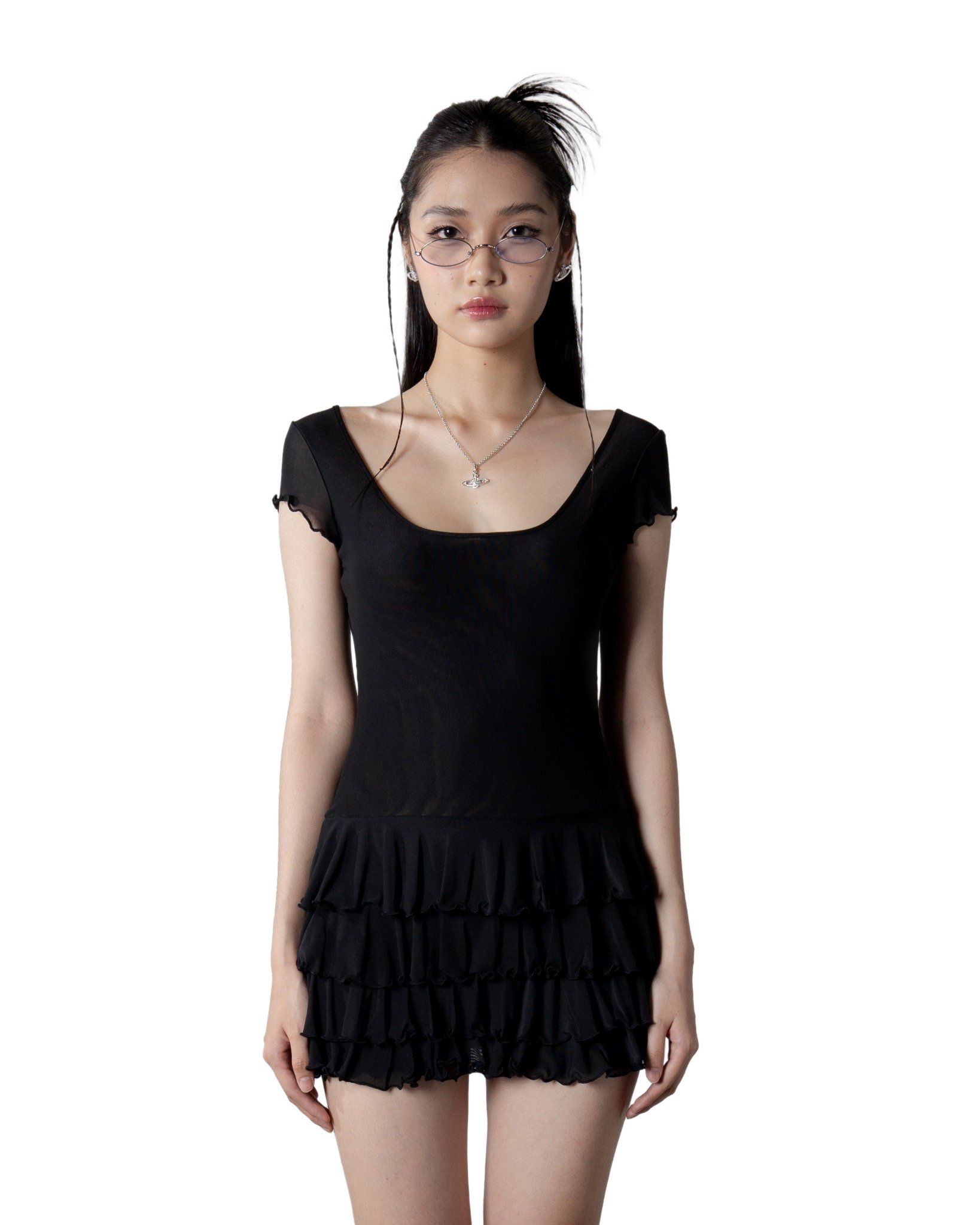 RUFFLE MESH DRESS