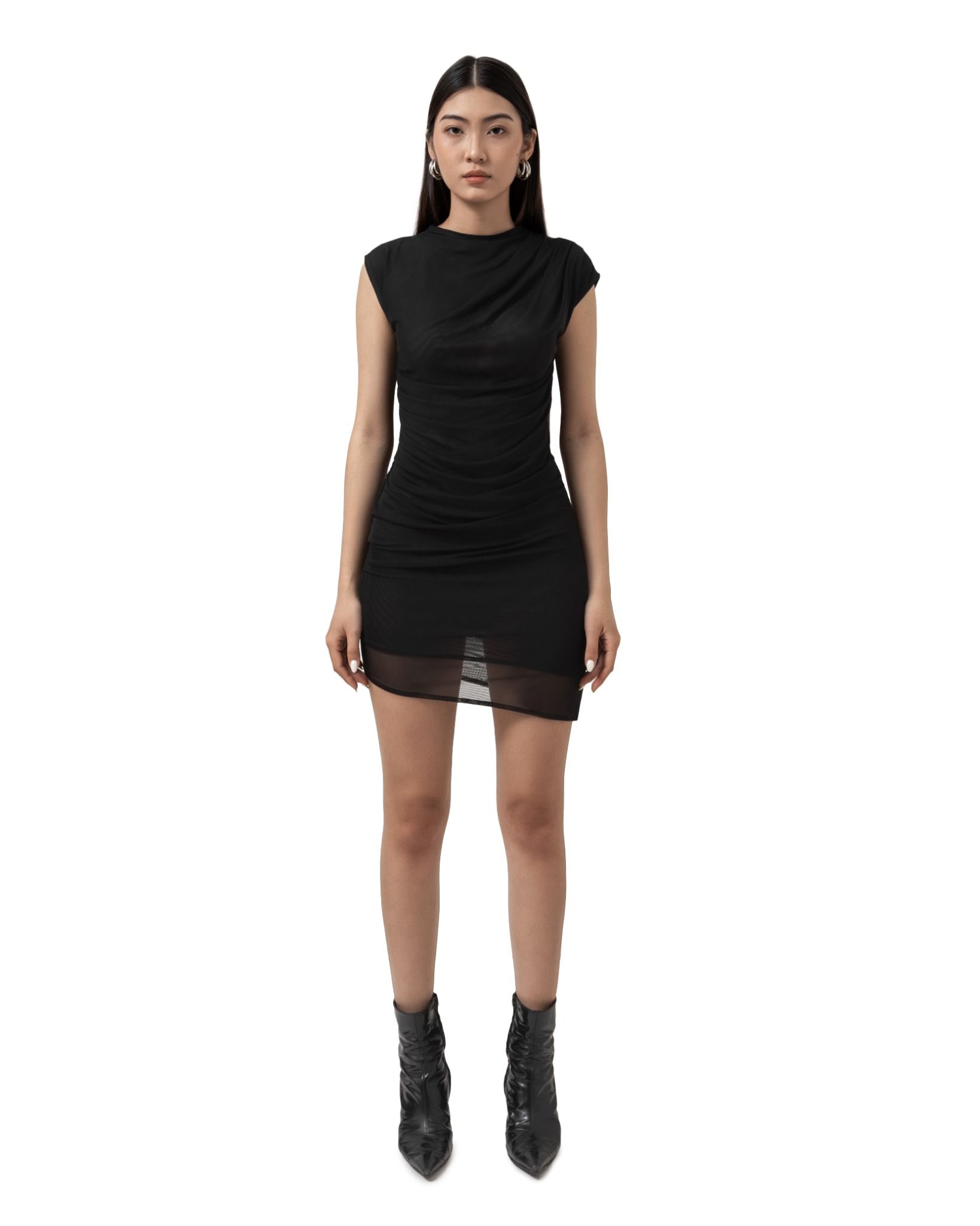 SHEER WRAP MINI DRESS * black