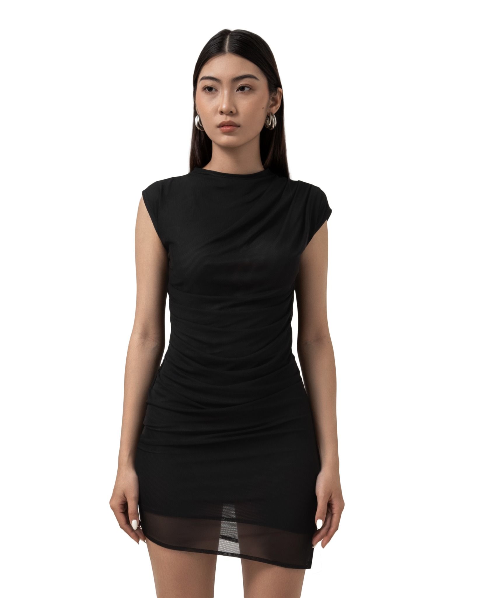 SHEER WRAP MINI DRESS * black