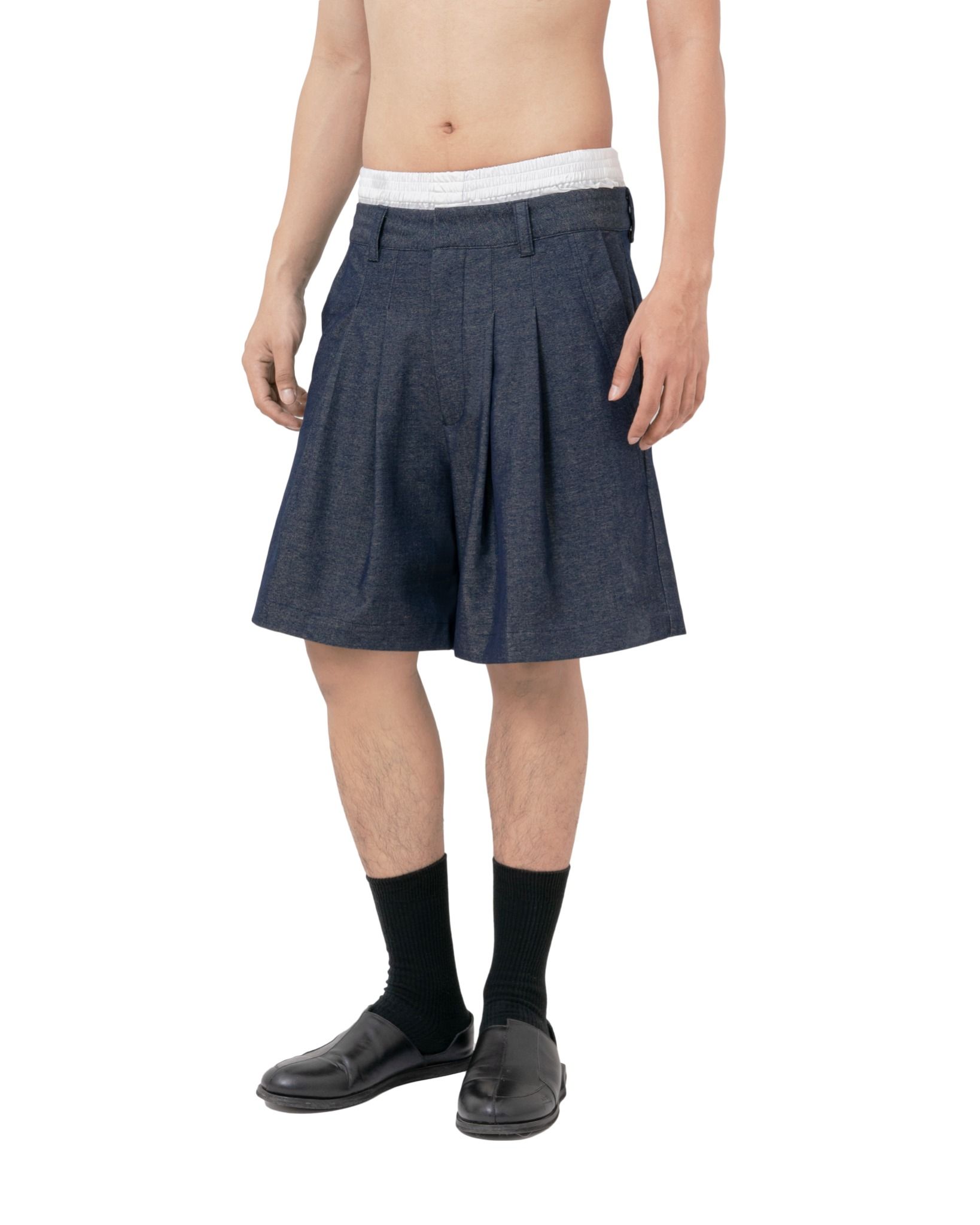 PLEAT SHORTS * dark blue