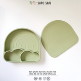  Đĩa ăn dặm Premium Silicon chia ngăn có đế hút chân không chống đổ Cloudy SAPO SAPi - Avocado Green (Xanh Bơ) 