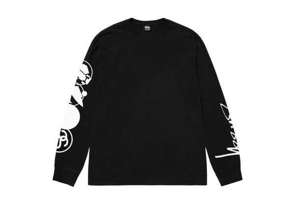  STUSSY STACKED PIGMENT DYED LS TEE BLACK 