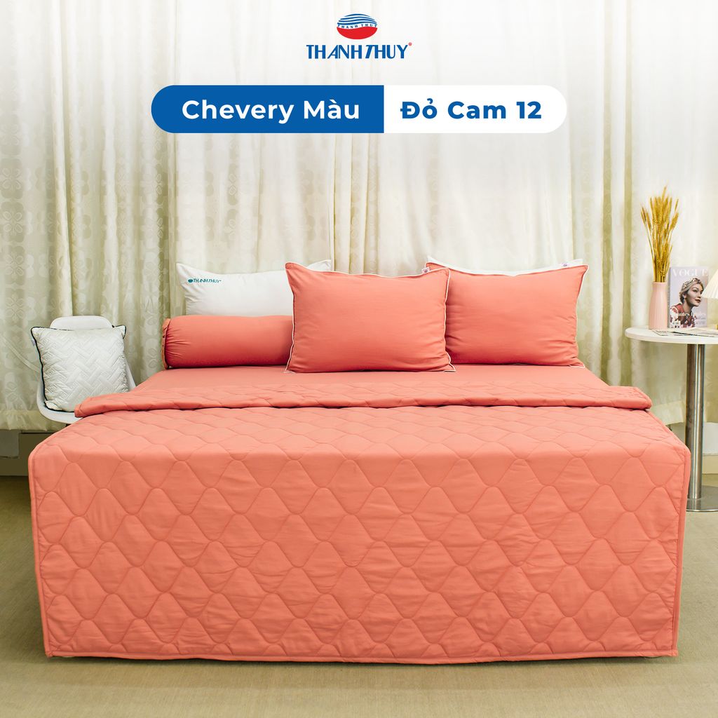 Bộ Ga Bọc Microfiber Chevery Màu Đỏ Cam (12)