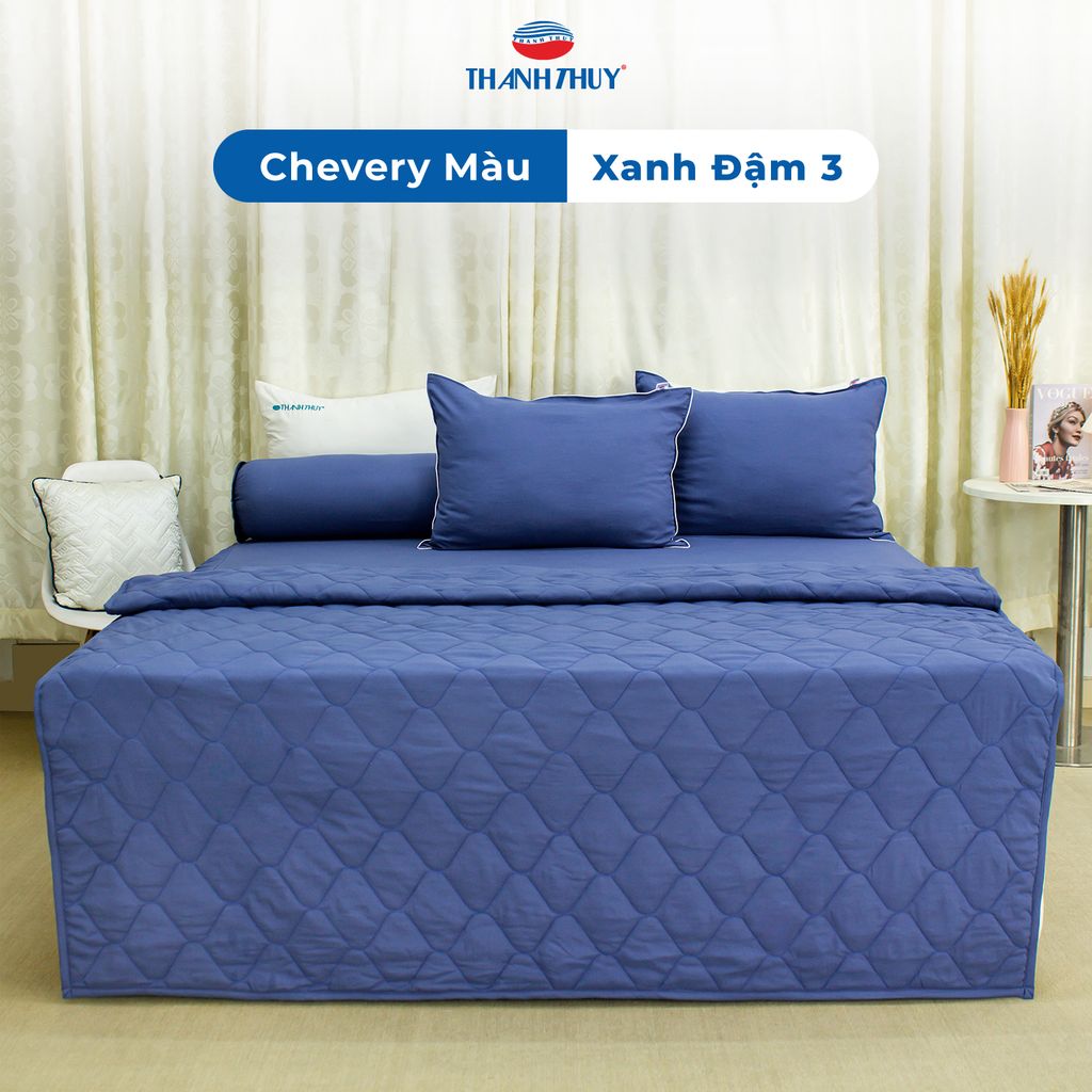 Bộ Ga Bọc Microfiber Chevery Màu Xanh Đậm (3)
