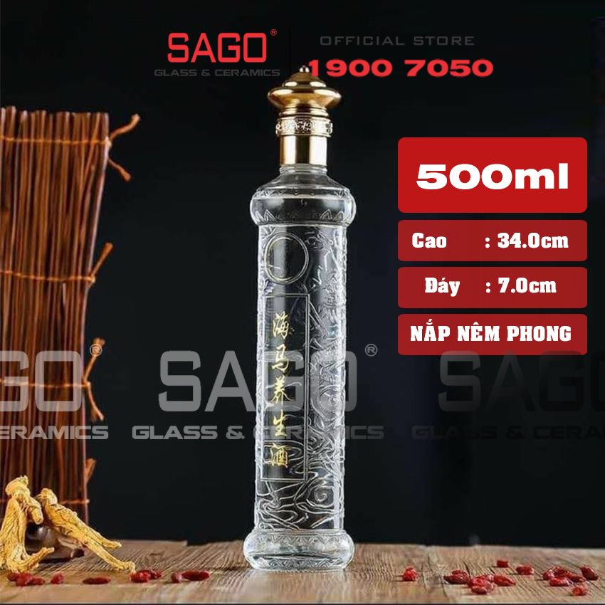 Bình Chiết Rượu , Bình Ngâm Rượu Trụ Rồng 500ml | Nắp Niêm Phong