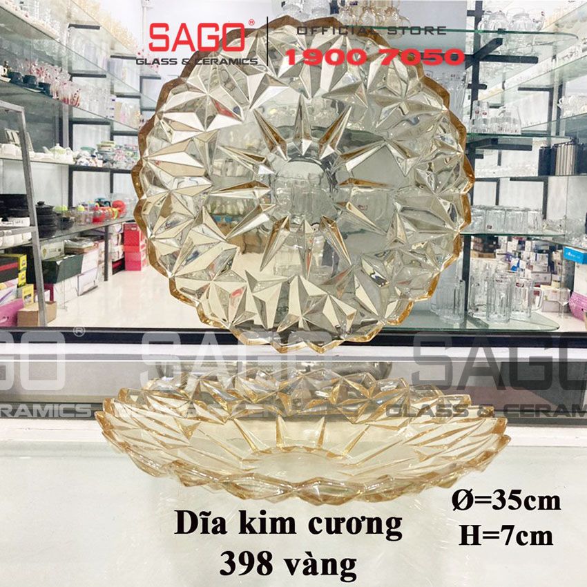 ELEGANT JZ-398V - Dĩa Thủy Tinh Kim Cương Vàng Elegant Đường Kính 35.0cm | Thủy Tinh Màu Cao Cấp