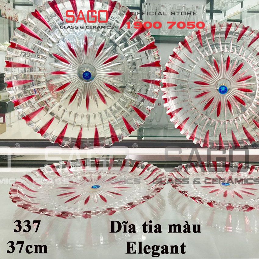 ELEGANT JZ-337M - Dĩa Thủy Tinh Cạn Tròn Tia Màu Elegant Đường Kính 37.0cm | Thủy Tinh Màu Cao Cấp