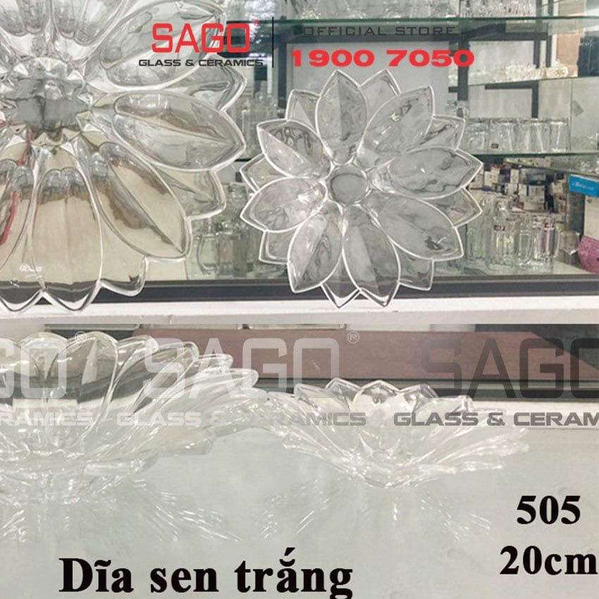 ELEGANT JZ-505 - Dĩa Thủy Tinh Cạn Tia Sen Trắng Elegant Đường Kính 20.0cm | Thủy Tinh Màu Cao Cấp