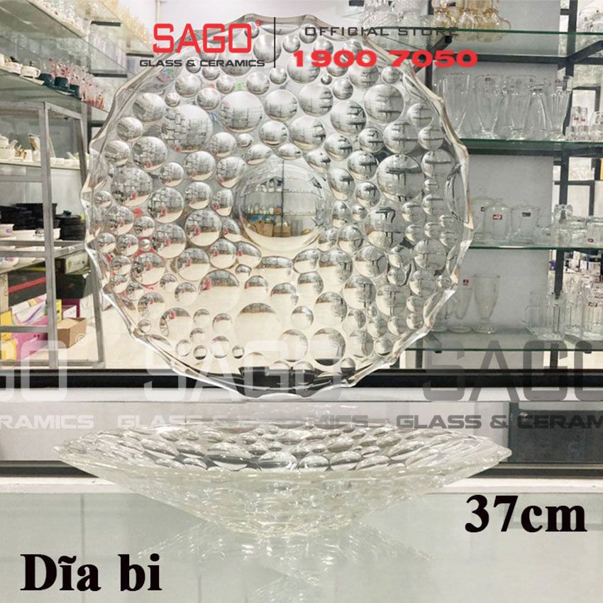 ELEGANT JZ-365 - Dĩa Thủy Tinh Chấm Bi Trắng Elegant Đường Kính 37.0cm | Thủy Tinh Màu Cao Cấp