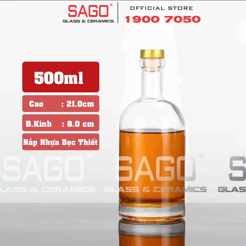 Bình Chiết Rượu , Bình Ngâm Rượu Trụ Tròn 500ml | Nắp Nhựa Bọc Thiết