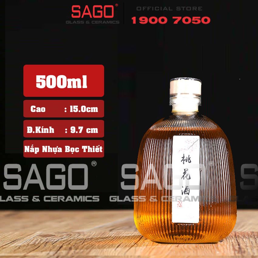 Bình Chiết Rượu , Bình Ngâm Rượu Bầu Sọc 500ml | Nắp Nhựa Bọc Thiết