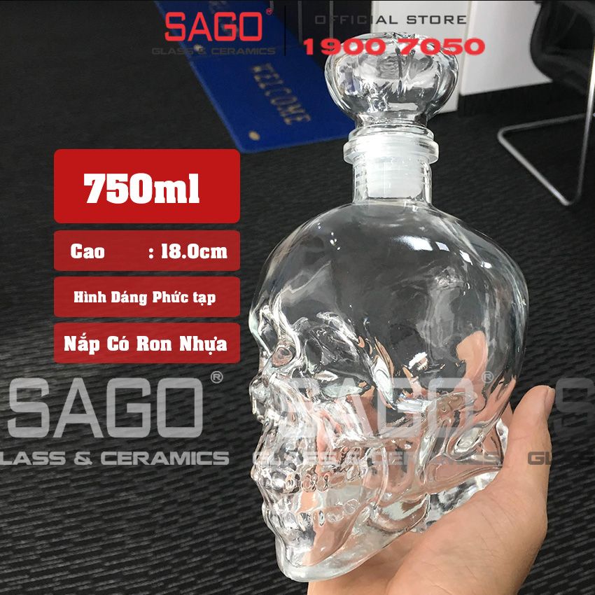 Bình Chiết Rượu , Bình Ngâm Rượu Đầu Lâu 750ml | Nắp Thủy Tinh Ron Nhựa