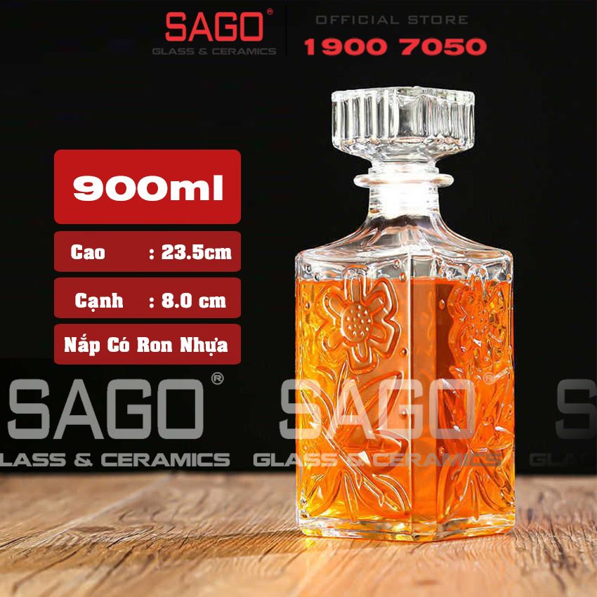 Bình Chiết Rượu , Bình Ngâm Rượu Vuông Hoa 900ml | Nắp Thủy Tinh Ron Nhựa