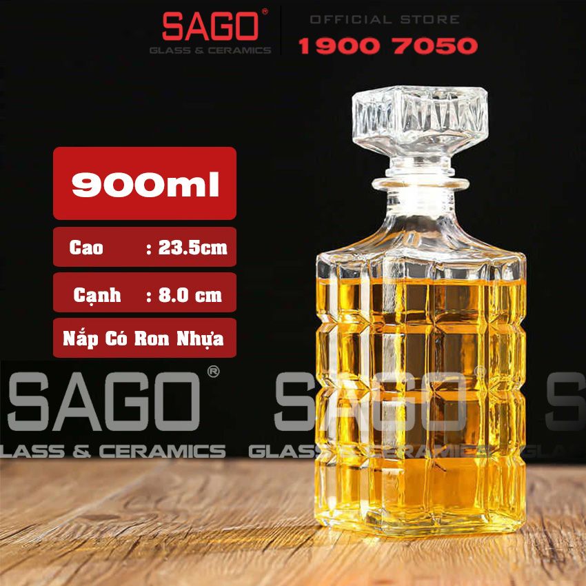 Bình Chiết Rượu , Bình Ngâm Rượu Vuông Caro 900ml | Nắp Thủy Tinh Ron Nhựa