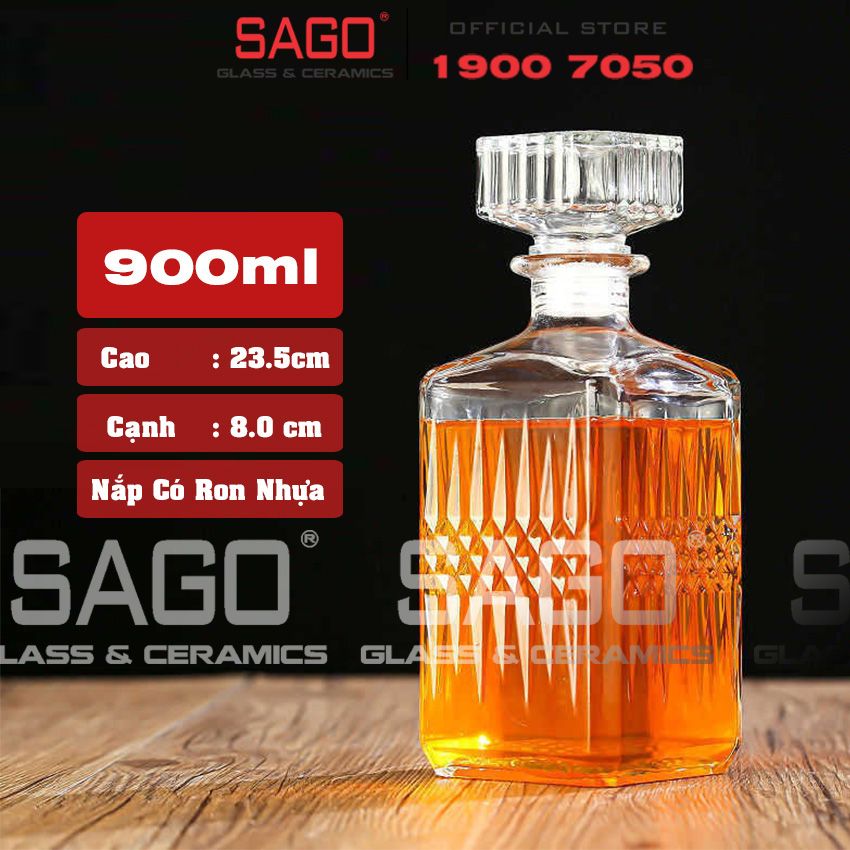 Bình Chiết Rượu , Bình Ngâm Rượu Vuông Kim Cương 900ml | Nắp Thủy Tinh Ron Nhựa