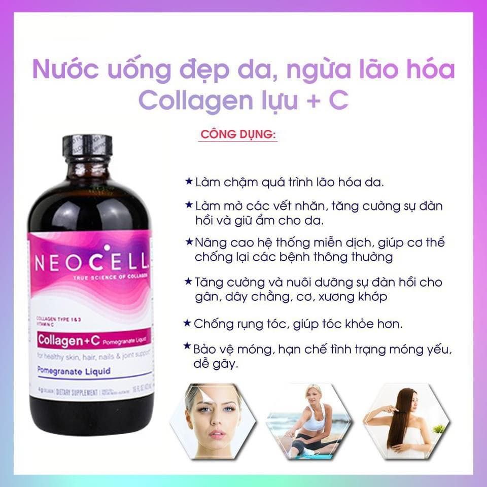 TPCN COLLAGEN NƯỚC VỊ LỰU - Nước Uống  Collagen + C Neocell Pomegranate Liquid 473ml USA