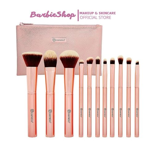 Bộ Cọ Trang Điểm 11 Cây BH Cosmetics Metal Rose 11 Piece Brush Set With Bag- Cọ Túi Hồng