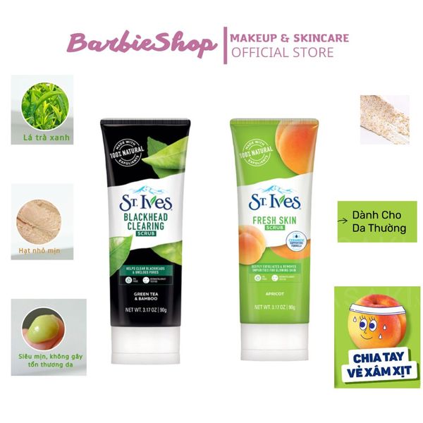 [Mẫu Mới] Sữa Rửa Mặt St.Ives Fresh Skin Scrub + Blackhead Clearing Scrub 90g - 50g