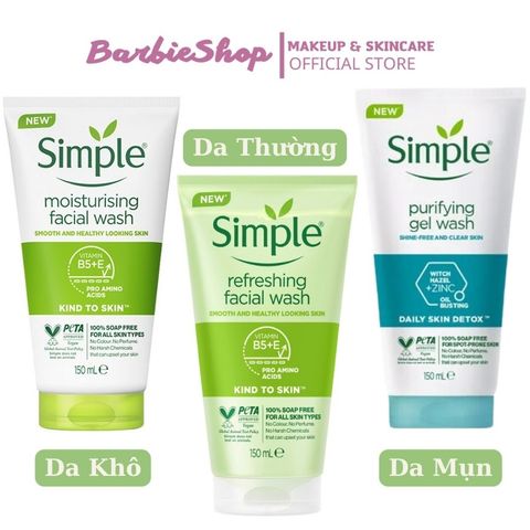 [Mẫu Mới] Sữa Rửa Mặt Simple Facial Wash 150ml Đủ Dòng