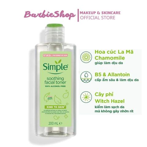 [Mẫu Mới] Toner Nước Hoa Hồng Simple Soothing Facial Skind To Skin Dành Cho Da Nhạy Cảm 200ml