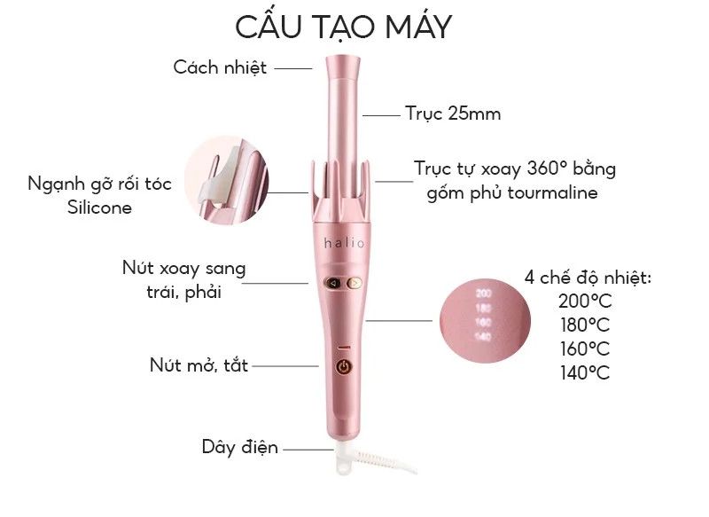 Máy Uốn Tóc Xoay 360 Độ Halio Auto Rotating Hair Curler