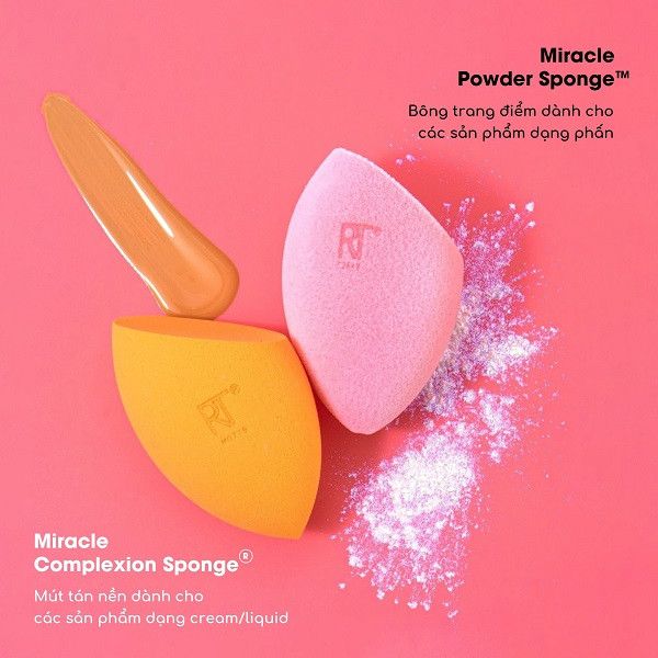 Bông Mút Trang Điểm Tán Nền + Dặm Phấn Phủ Real Techniques Miracle Complexion Sponge + Miracle Powder Sponge