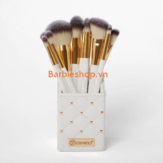 Bộ Cọ Trang Điểm BH Cosmectics White + Pink Studded Elegance 12 Cây - cọ ống trắng + hồng