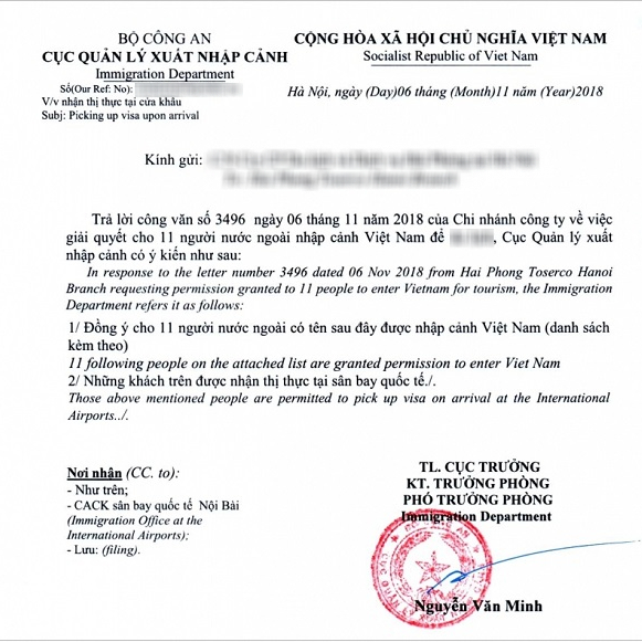 CÔNG VĂN NHẬP CẢNH