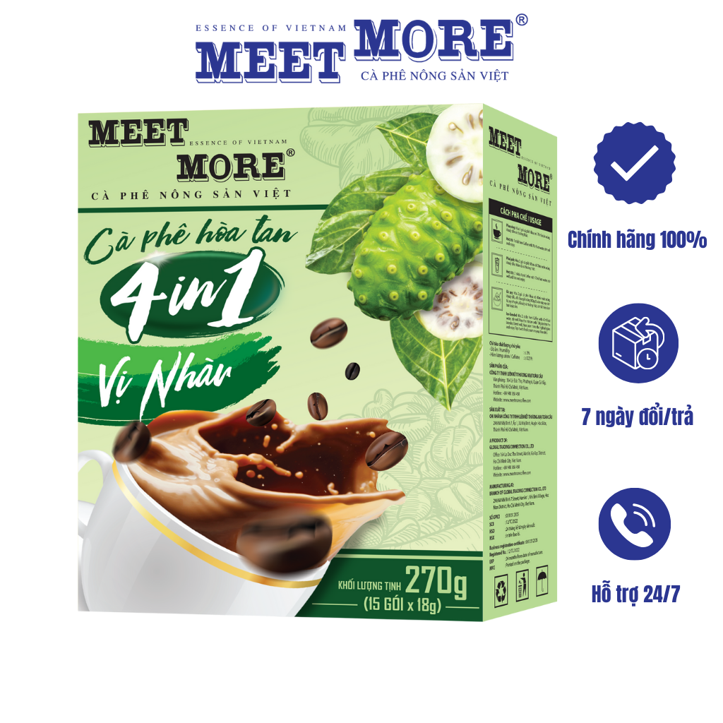 Hộp cà phê hòa tan vị nhàu Meet More (15 gói x 18g)