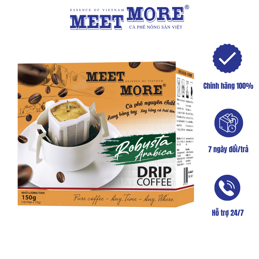 Hộp cà phê phin giấy Robusta và Arabica Meet More (10 túi x 15g)