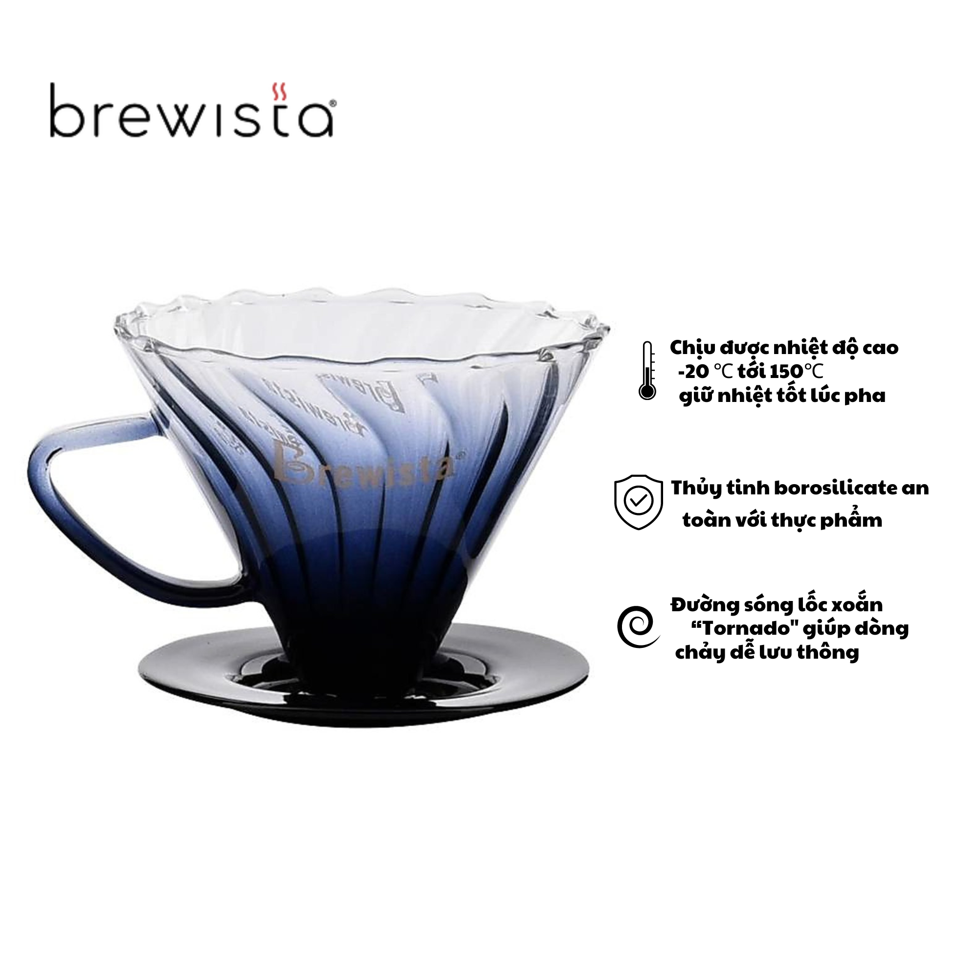 Phễu lọc cà phê V60 thủy tinh Brewista Tornado Dripper