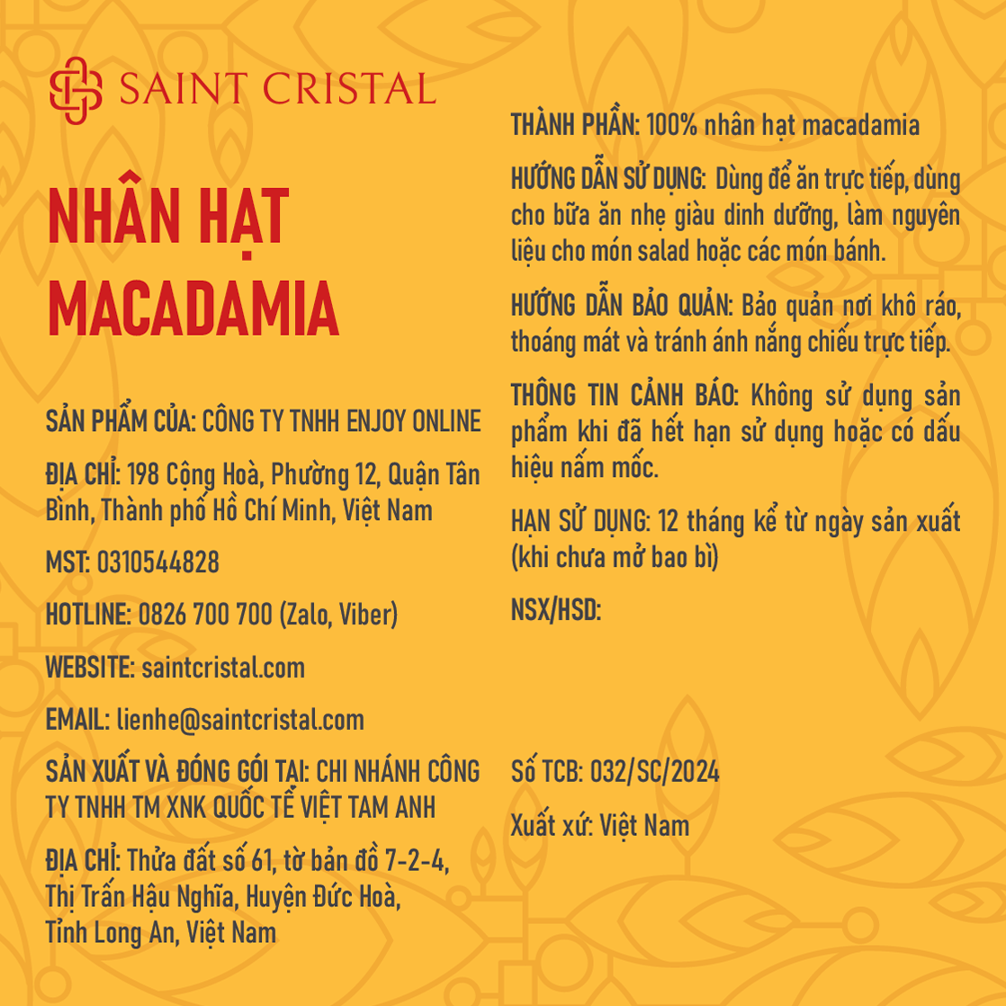 Nhân Hạt Macadamia Rang Mộc Saint Cristal