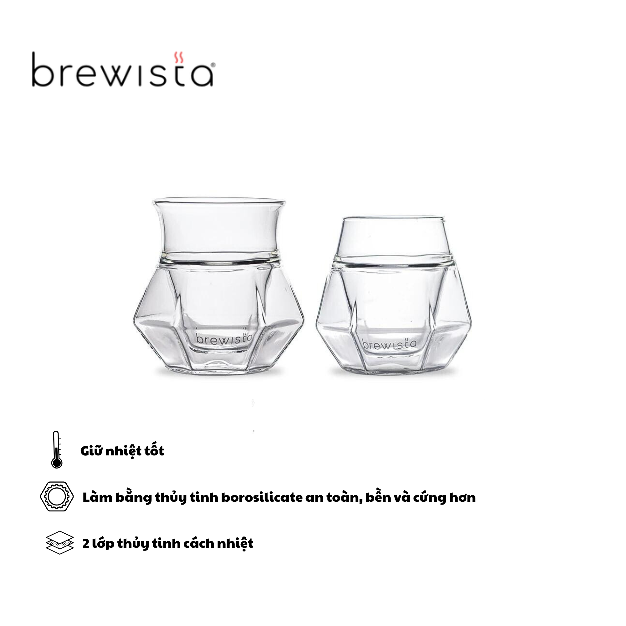 Bộ 2 Ly Thủy Tinh 2 Lớp Brewista Double Wall Glass Aroma & Taste 120ml