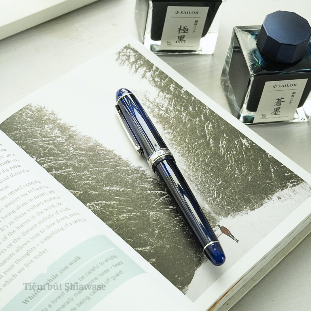 Bút Máy Platinum #3776 Century Slip & Seal 14K Bản Rhodium - Chartres Blue - Xanh Biển
